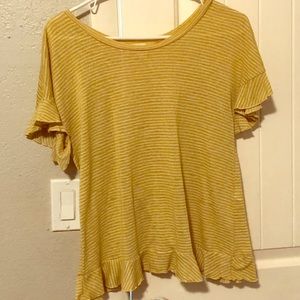 Yellow striped ruffle T shirt